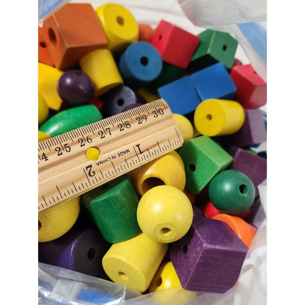 Chunky Wooden Beads Set – Colorful Large Beads – Stringing & Fine Motor Play